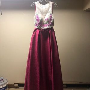 Two piece embroidered prom dress